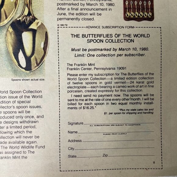 1980 The Butterflies Of The World Spoon Collection Franklin Mint Ad Print Full P - Picture 5 of 6